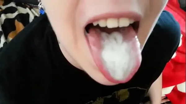 XXX Girlfriend takes all sperm in mouth warm Tube