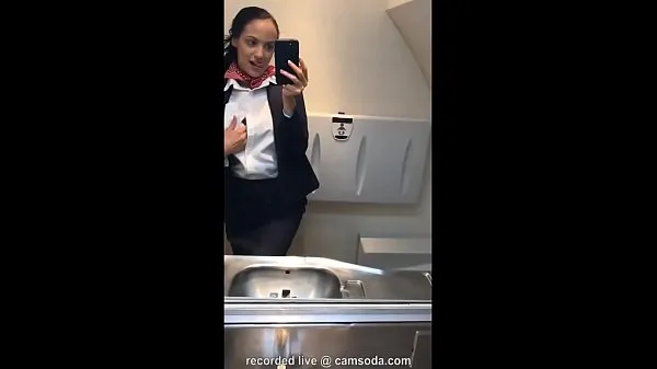 XXX latina stewardess joins the masturbation mile high club in the lavatory and cums teplá trubice
