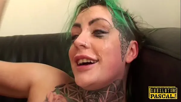 XXX Tattooed british slut spoon fucked by maledom หลอดอุ่น