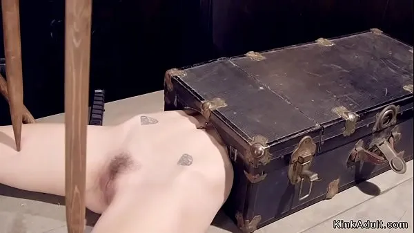 XXX Blonde slave laid in suitcase with upper body gets pussy vibrated toplo tube
