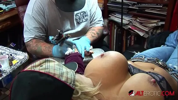 XXX Shyla Stylez gets tattooed while playing with her tits warm Tube