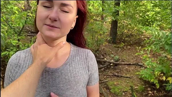 XXX Hot wife KleoModel outdoor sucking dick and cum mouth. Amateur couple warm Tube