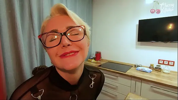 XXX Blonde with glasses fucked in the ass on a bar stool گرم ٹیوب