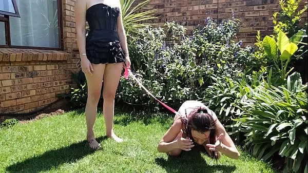 XXX Girl taking her bitch out for a pee outside | humiliations | piss sniffing หลอดอุ่น