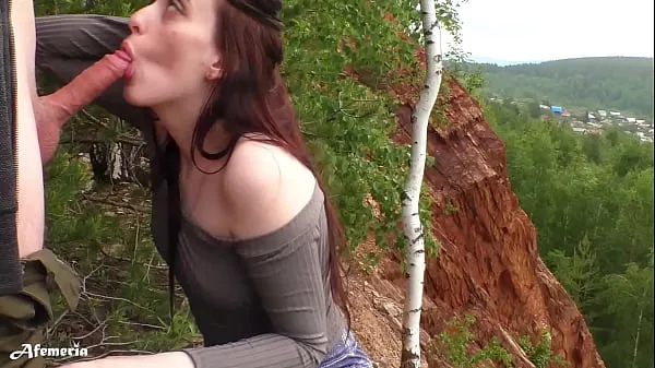 XXX Sensual Deep Blowjob in the Forest with Cum in Mouth หลอดอุ่น