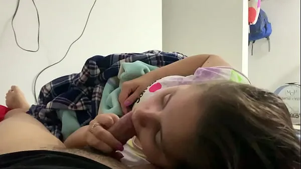 XXX My little stepdaughter plays with my cock in her mouth while we watch a movie (She doesn't know I recorded it warm Tube