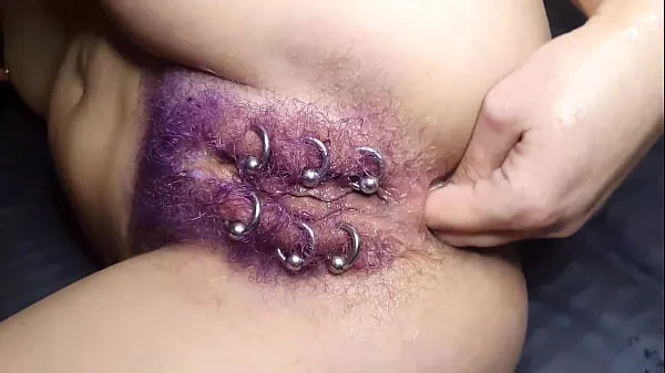 XXX Purple Colored Hairy Pierced Pussy Get Anal Fisting Squirt หลอดอุ่น