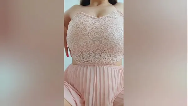 XXX Young cutie in pink dress playing with her big tits in front of the camera - DepravedMinx warm Tube